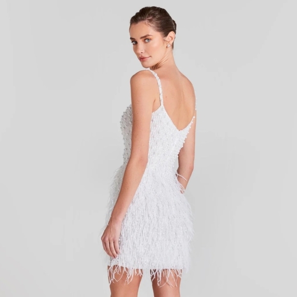 NWT Nadine Merabi Carrie Ivory White Beaded Feather Cocktail Dress Size 2/XS - Picture 10 of 16